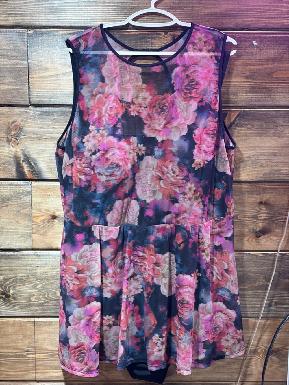 Underwire short Floral Mesh Overlay swim dress with brief - Picture 6 of 15